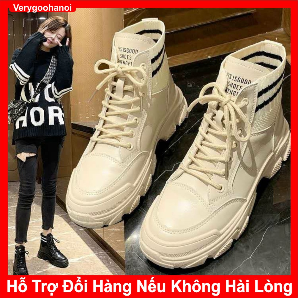 Giày bốt nữ cao cổ da phối len mới - giày boot nữ màu đen chất da cao cấp, boots nữ ulzzang hàn quốc đẹp giá rẻ cá tính 2020 Verygood Ha Noi