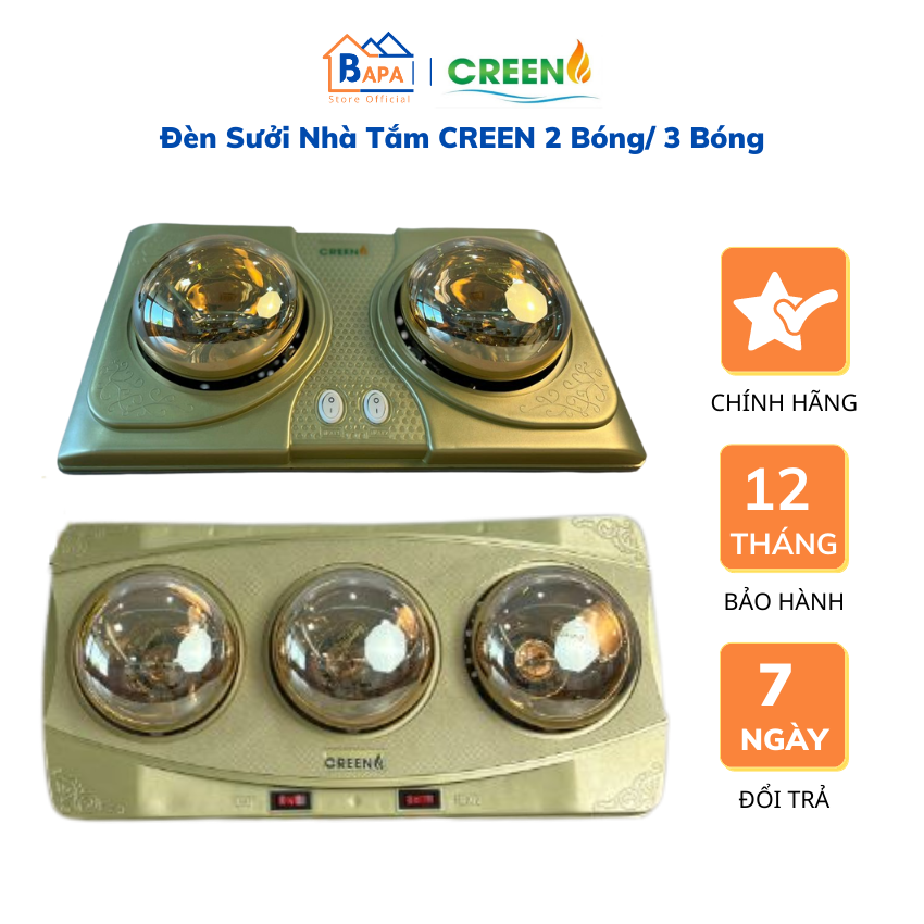 Đèn sưởi nhà tắm creen 2 bóng/ 3 bóng - chính hãng hàn quốc - công nghệ sưởi ấm halogen không khô da - bảo hành 12 tháng