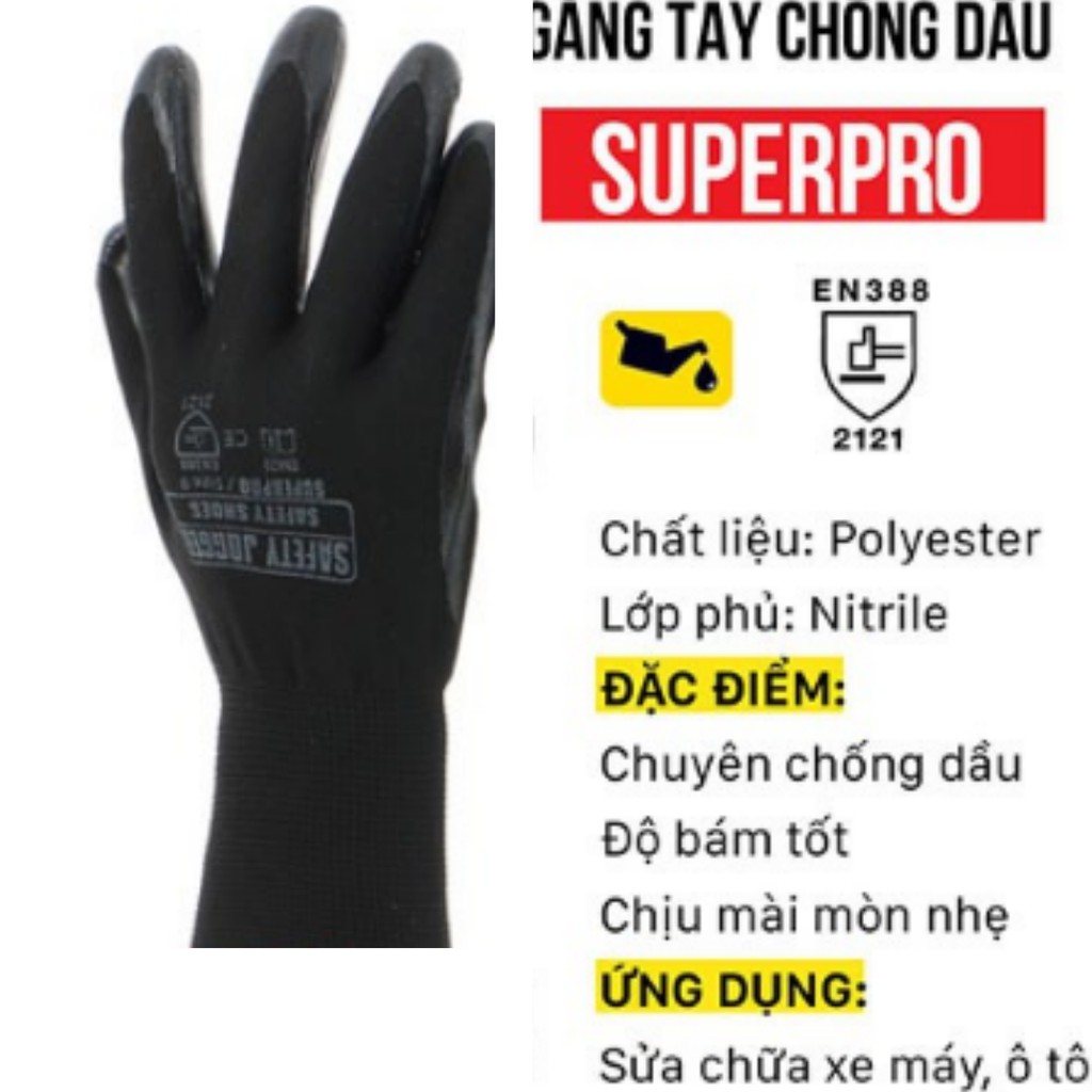 Găng Tay Chống Dầu Chống Cắt LV1 Jogger Superpro 4121 Găng tay Đa Năng, Ôm Tay Thoáng Khí, Chống Trơn Trượt (đen) - Mery Mart