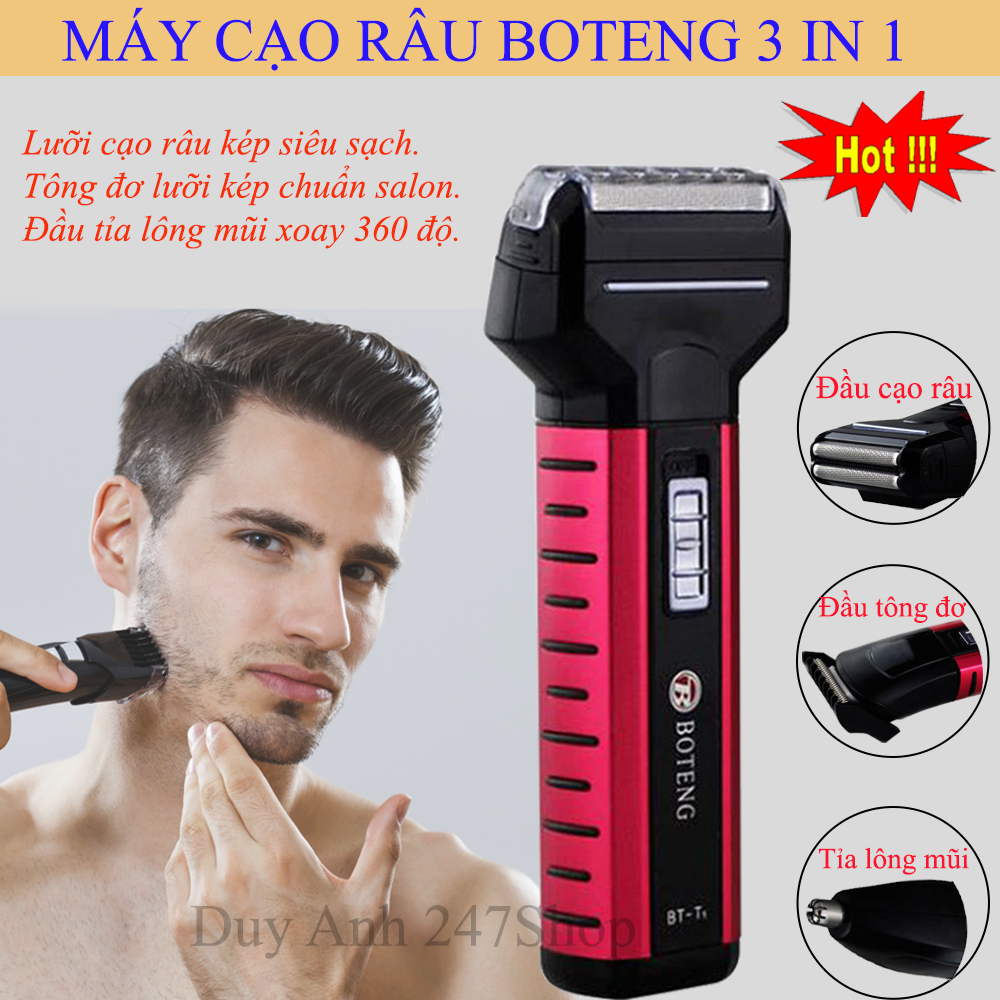 Máy Cạo Râu Thông Minh Boteng, Tăng Đơ Cắt Tóc, Máy Tỉa Lông Mũi. Thiết Kế 3 Trong 1 Mang Lại Tính Đa Năng Và Tiện Lợi, Lưỡi Dao Kép Giúp Bảo Vệ Cho Da, Giúp Tiết Kiệm Chi Phí, Chất Liệu Cao Cấp, Không Han Gỉ Lưỡi Dao. GIẢM GIÁ KHỦNG + MUA NGAY.