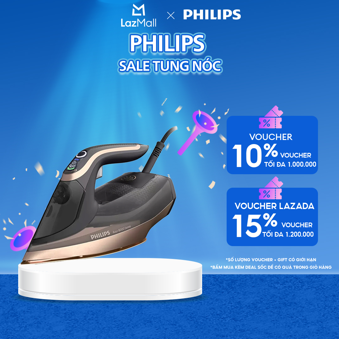 Bàn Ủi Hơi Nước Philips DST8041/80 Azure 8000 Series - Công Suất Mạnh Mẽ 3000W, Optimaltemp Không Cháy, Khoang Chứa Nước 350ML, Hơi Phun 80G/Phút, Dynamiq Cảm Biến Hơi Phun Tự Động - Hàng Ph