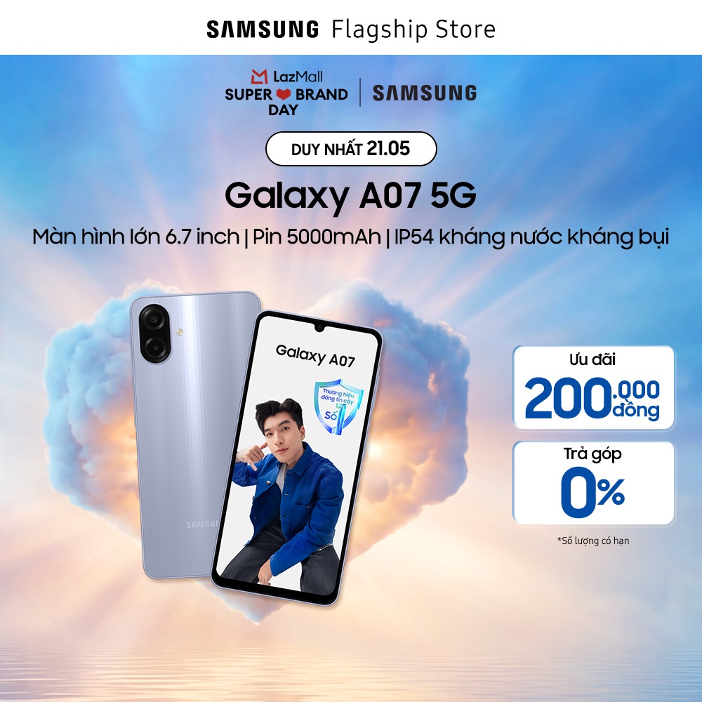 [SIÊU SALE THƯƠNG HIỆU DUY NHẤT HÔM NAY 21.5][QUÀ QUẤN KÈM HÀNG] [Củ sạc 25W] Điện thoại Samsung Galaxy A07 5G (4-128GB) - Hàng chính hãng