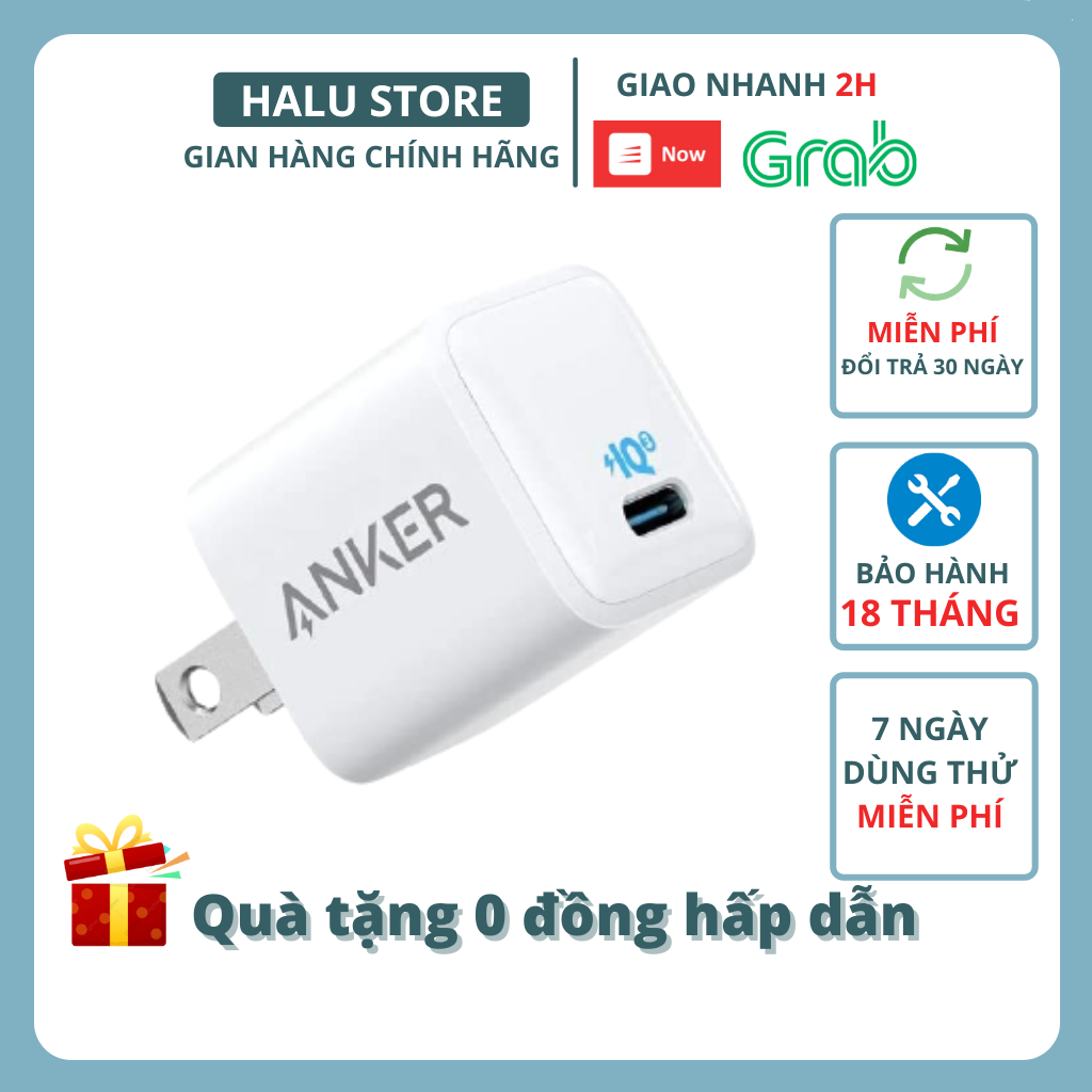 Củ sạc Anker 20w A2633 PowerPort III Nano 1 cổng USB-C PiQ 3.0 sạc nhanh cho Samsung IPhone X 11 12 pro max - halustore