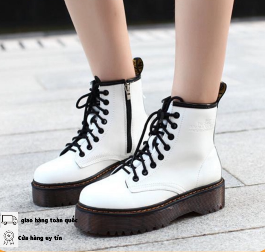 Giày basic boot ulzzang dr cao cấp đế 5p sườn khoá zip có dập chữ ở cổ