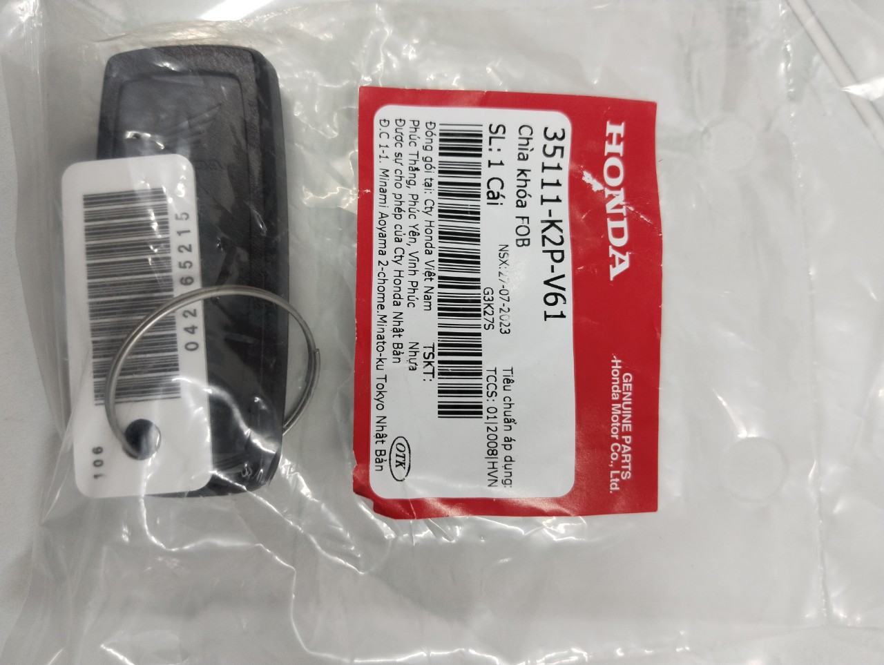 Remote smartkey-khóa fob ab 125/ab 160 2021,2022,2023 2 nút chính hãng honda.