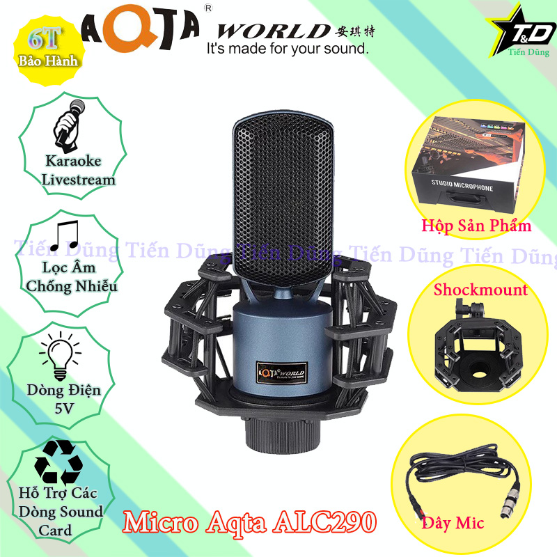 MICRO THU ÂM AQTA ALC-290 – LỌC TIẾNG ỒN CỰC TỐT, BẮT ÂM NHẠY, THIẾT KẾ MỚI LẠ – TƯƠNG THÍCH NHIỀU LOẠI SOUND CARD – HỖ TRỢ THU ÂM, LIVESTREAM, KARAOKE ONLINE CHUYÊN NGHIỆP.
