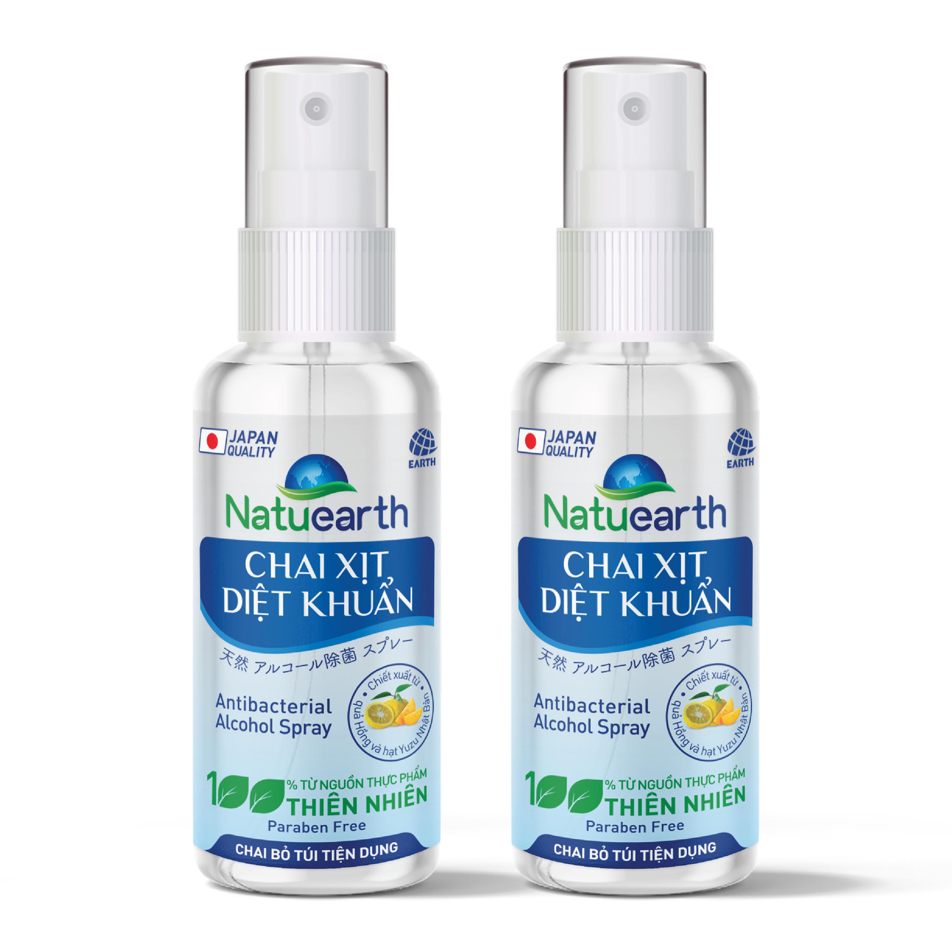 Combo 2 Chai xịt diệt khuẩn Natuearth (60 ml) - Chai bỏ túi - Chuyên dùng diệt khuẩn da tay và bề mặt - với 100% nguyên liệu thiên nhiên đạt tiêu chuẩn Nhật Bản