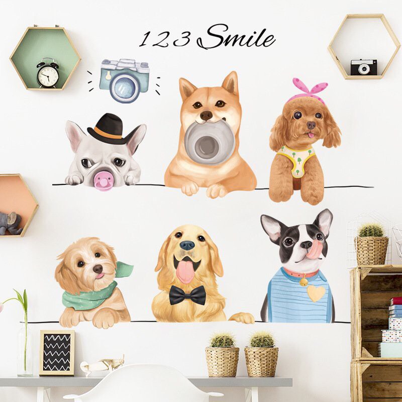 Decal dán tường những chú chó cưng mẫu bắc âu trang trí phòng khách, phòng ngủ