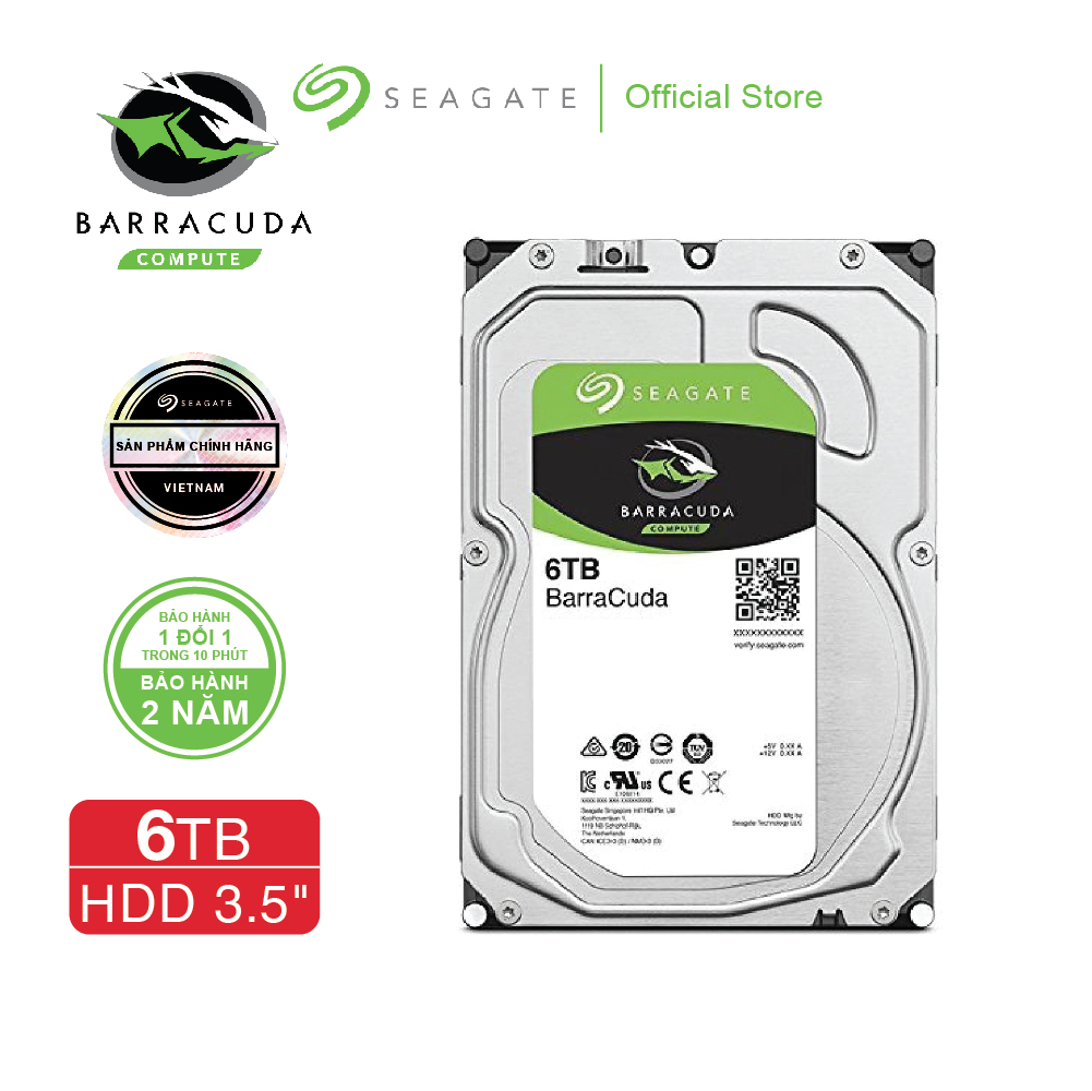 [Trả góp 0%]Ổ cứng HDD 3.5" PC SEAGATE BarraCuda 6TB SATA 5400RPM 256MB - ST6000DM003