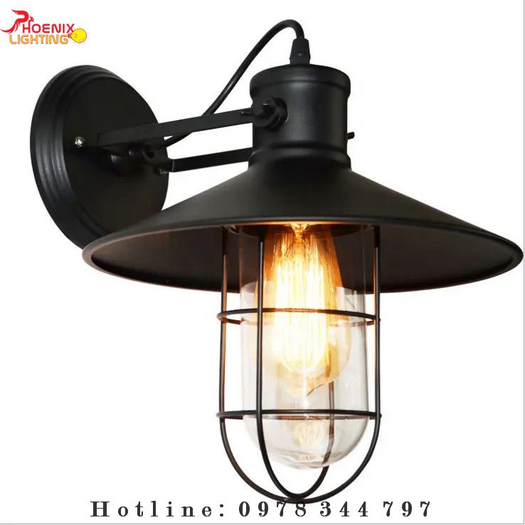 Đèn tường - Mẫu đèn vách Vintage chao kính lồng sắt cổ điển