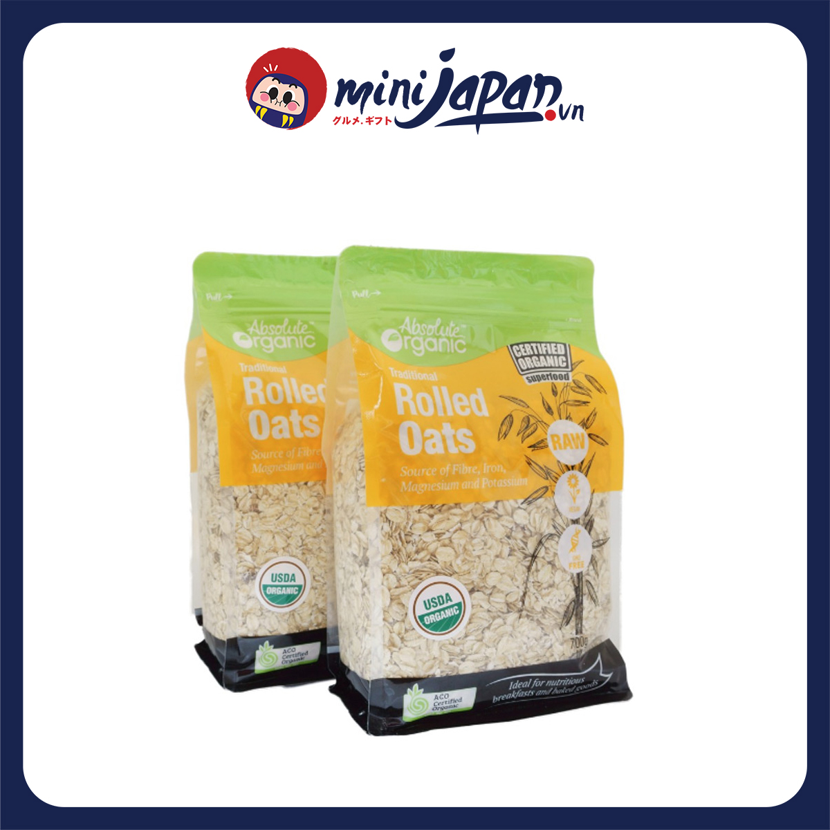 Yến mạch tươi úc absolute organic túi 700gr cán dẹp nguyên hạt