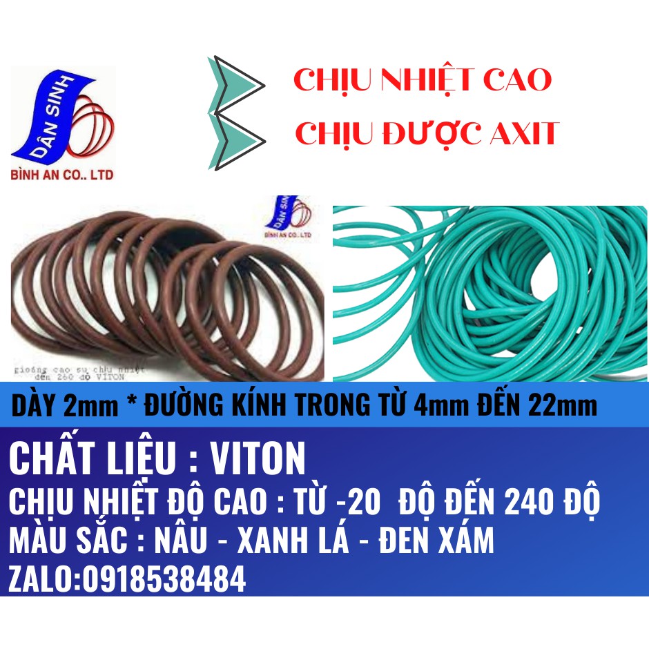 Dày 2mm, đường kính trong từ 4mm đến 22mm ,gioăng viton/fkm chịu nhiệt cao