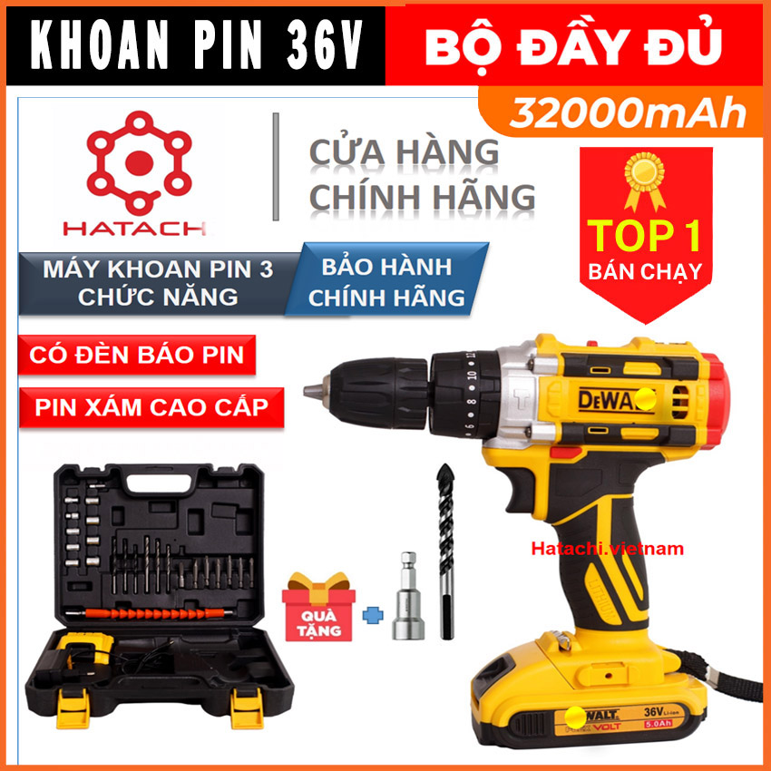 Máy khoan pin 3 chức năng có búa - Chuyên khoan tường, khoan sắt, khoan gỗ, bắt vít - Tặng kèm 24 chi tiết gồm các mũi khoan + Mũi bắt vít