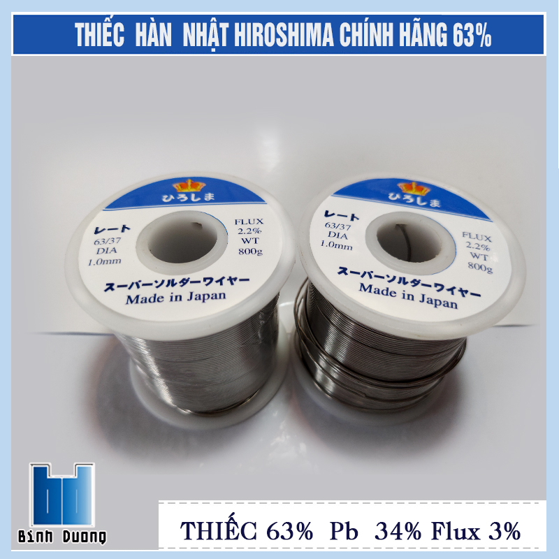 Cuộn thiếc hàn 800gr HIROSHIMA 63% nhẹ nhiệt bóng hàng chính hãng tặng 2 hộp nhựa thông kèm