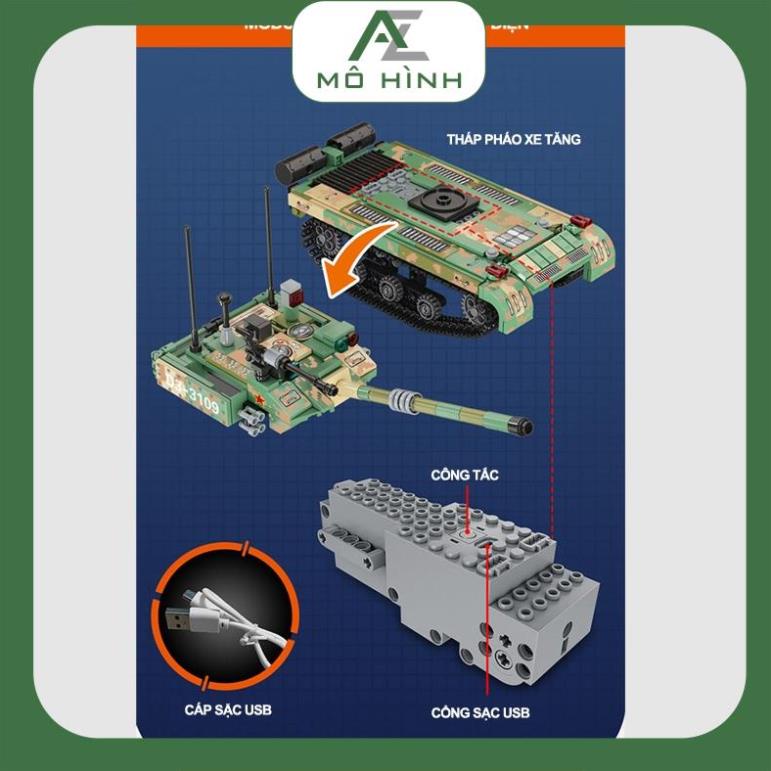Bộ xếp hình lắp ghép lego mini xe tăng quân đội T90 phát triển trí tuệ mô