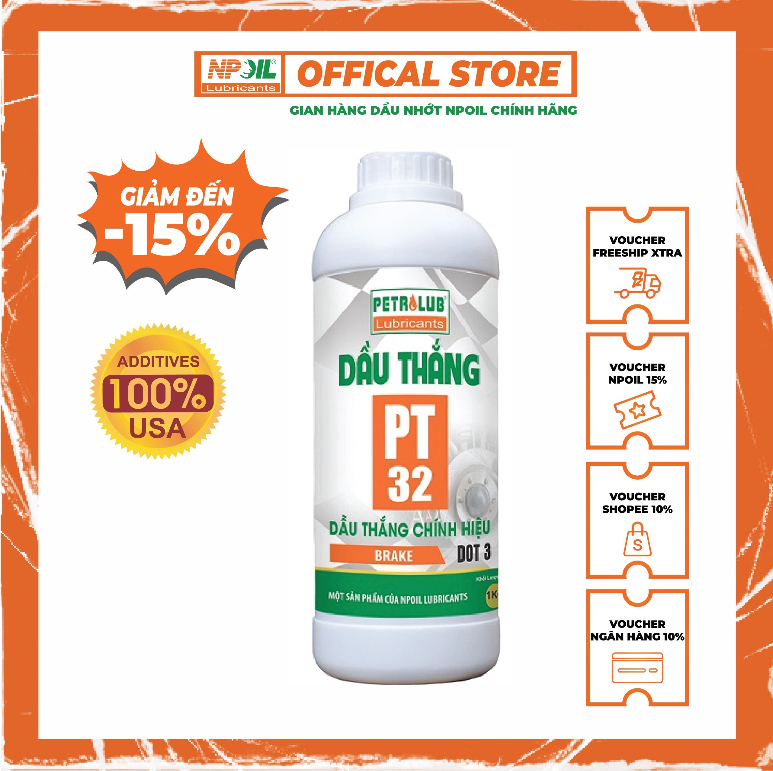 PETROLUB - Dầu thắng BRAKE FLUID PT 32 (DOT 3) - 830ml