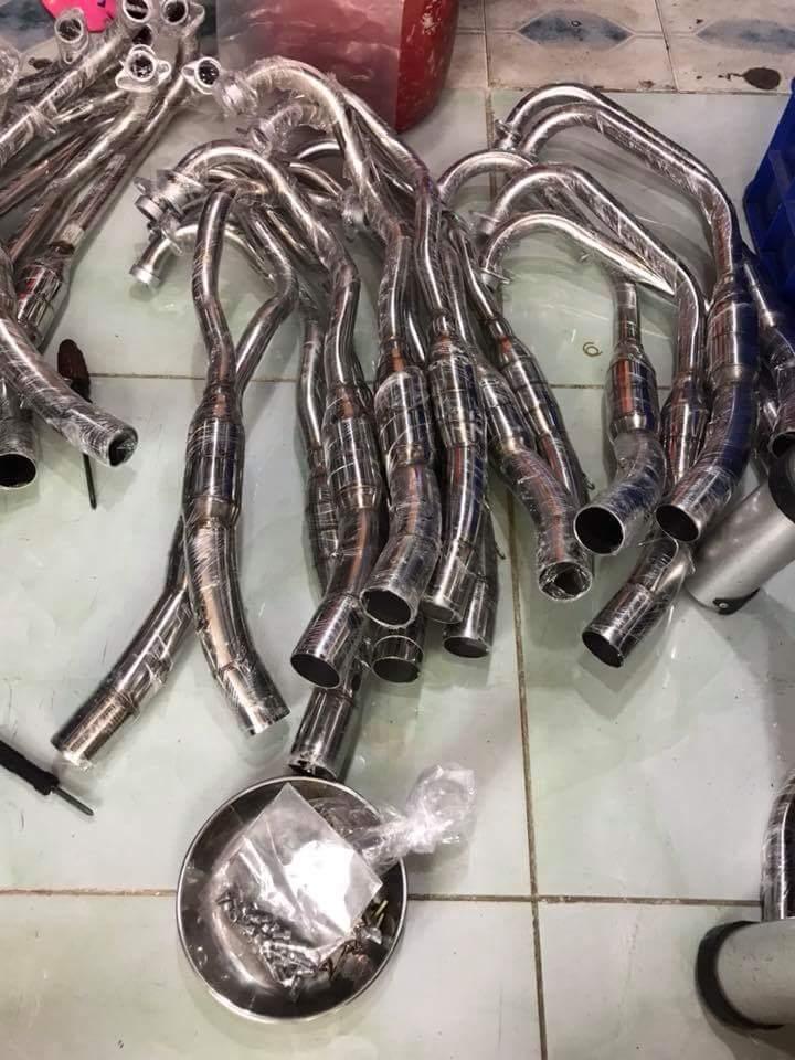 cổ pô inox bầu hơi trắng gắn exciter 135 150 winer fz sonic raider