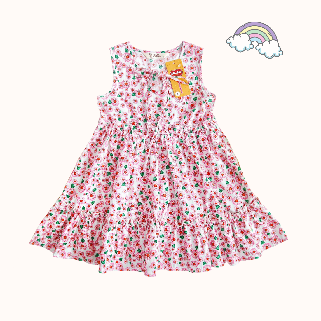 Váy thô bé gái 2-7 tuổi sát nách phối nơ ngực, bèo gấu silber kids