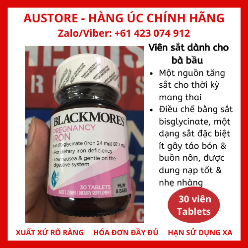 [Bill Úc, Date mới] Blackmores Pregnancy Iron 30 Tablets - Viên sắt dành cho bà bầu Blackmores Úc