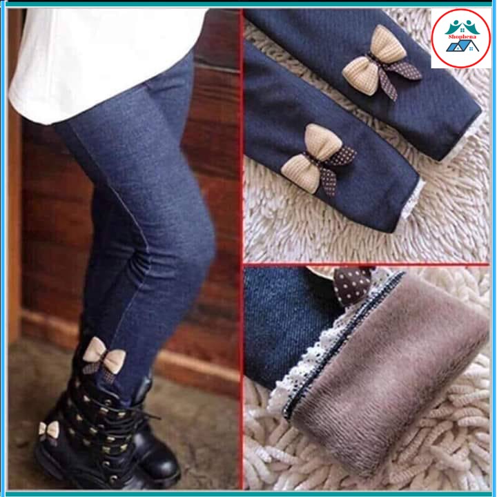 Quần legging giả bò nữ lót lông bên trong cho bé giữ ấm mùa thu đong,Quần jean giả bò bé gái dáng đứng TỪ 3 ĐẾN 9 TUỔI- Quần Tất Mềm Mịn, Co Giãn Tốt