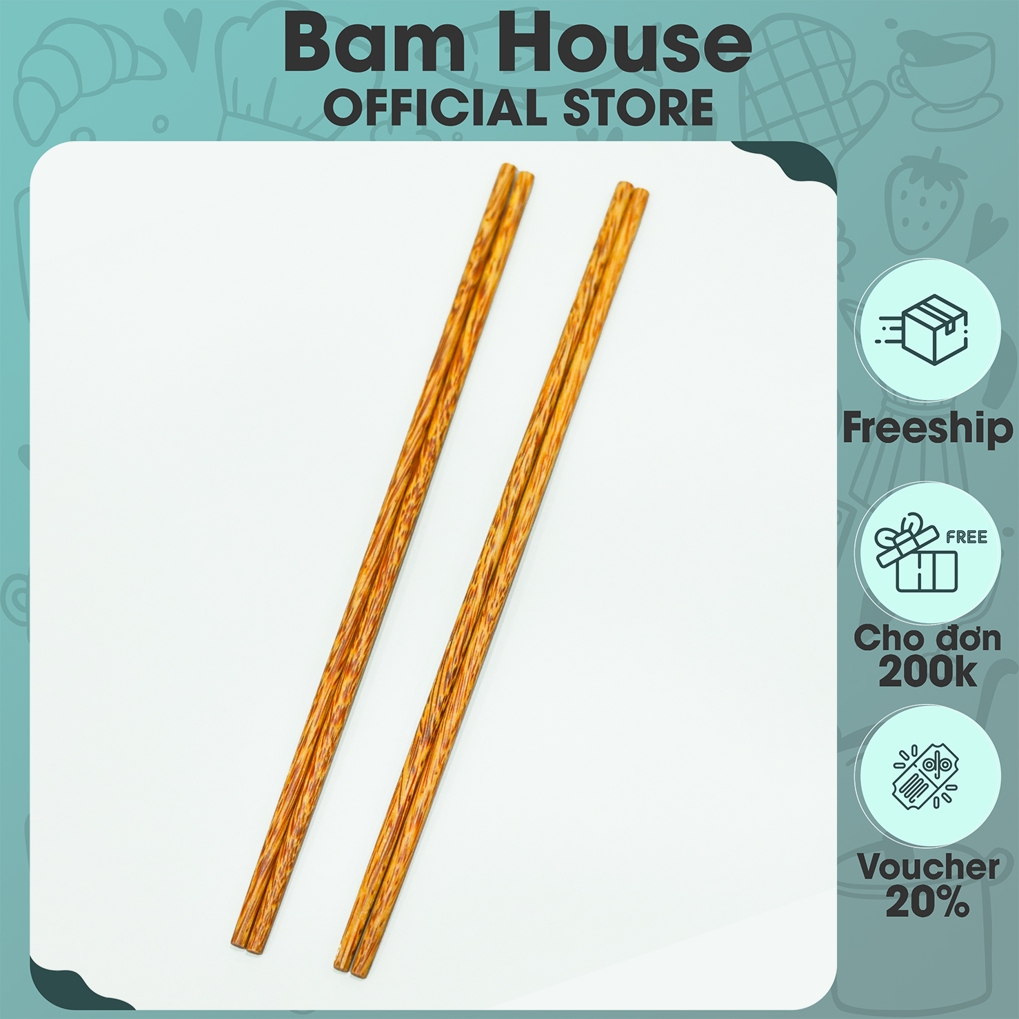 Đũa gỗ dài chiên thức ăn Bam House chất liệu gỗ dừa chống bỏng cao cấp DGD01 - 1 đôi