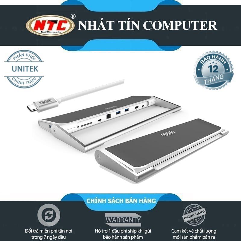Hub chia cổng typec unitek y-3708 đa năng ra usb/thẻ sd/lan/hdmi kèm chức năng sạc nhanh power delivery - nhất tín computer