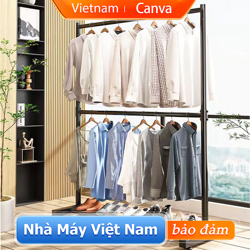 CANVA Kệ Treo Quần Áo 2 tầng Giá treo quần áo kệ đựng đồ phòng ngủ Tiết kiệm không gian Cao cấp thép cac bon