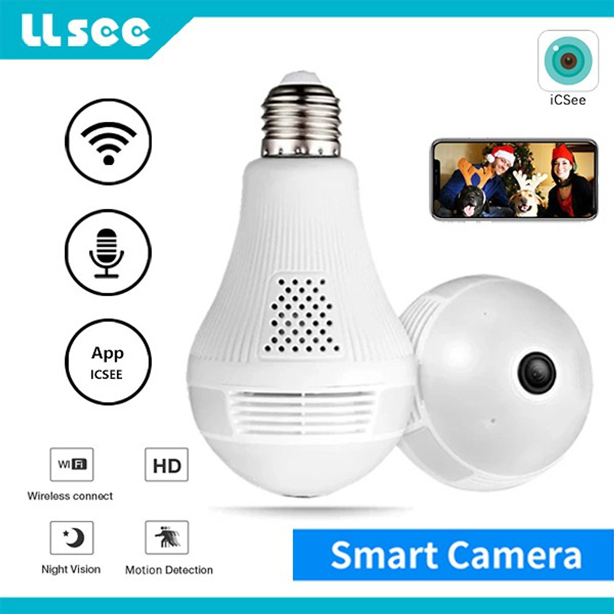 Camera wifi icsee 2mp tích hợp bóng đèn led - quan sát toàn cảnh 360° - không có góc khuất - đàm thoại 2 chều - hàng chính hãng