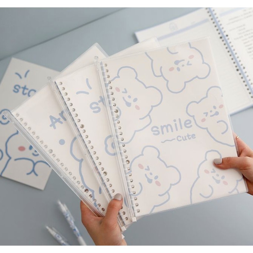 Sổ còng B5 BB Diy học sinh sổ tay sáng tạo, cuốn sổ nhật ký nhỏ dễ thương hoạt hình gấu xanh