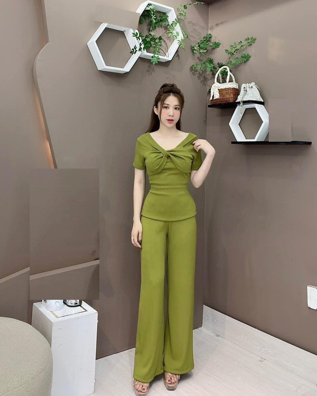 Set bộ nữ áo 2 dây chất thun gân tăm mặc nhà dễ thương