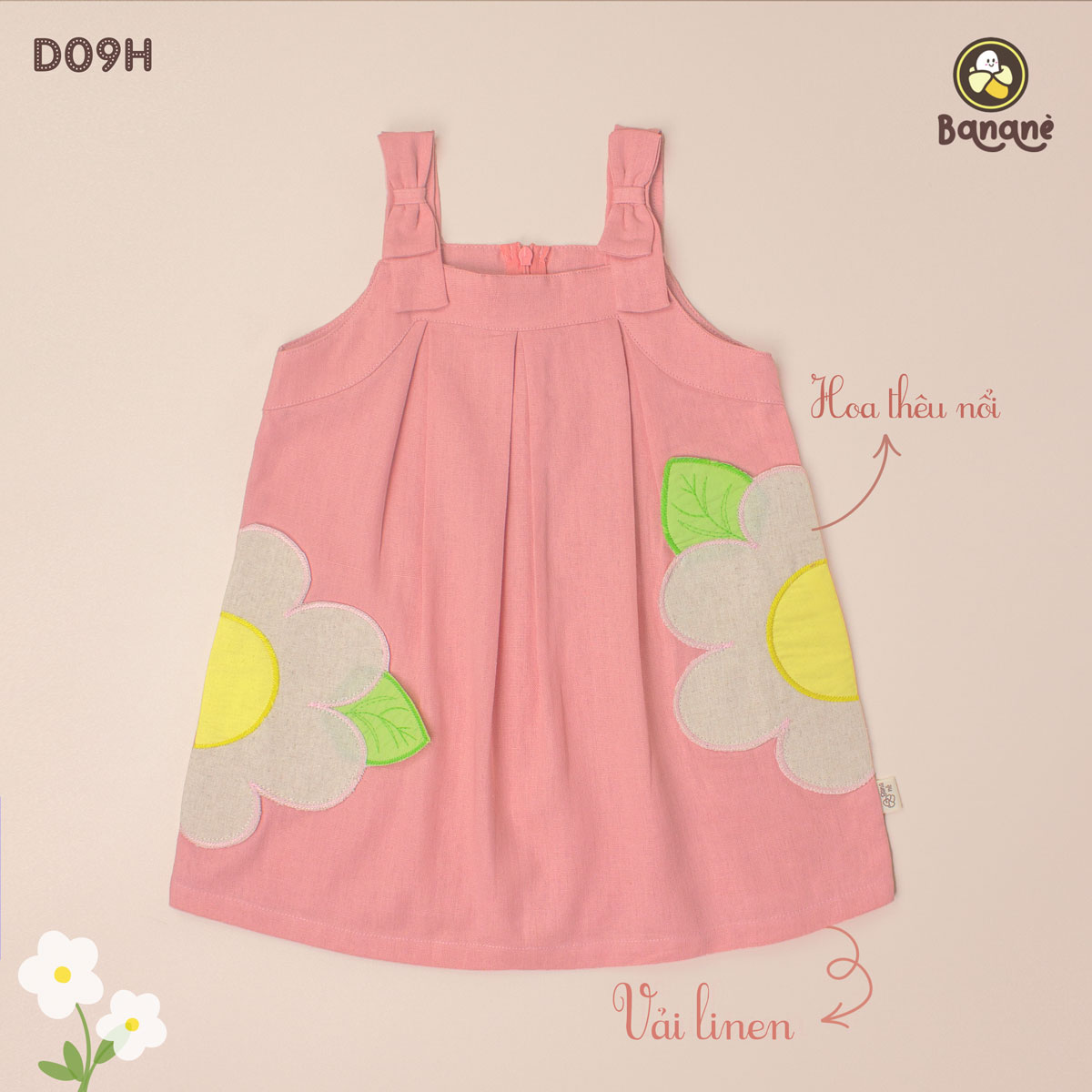 Đầm bé gái - đầm linen hồng thêu hoa cho bé gái - banane kids - d09h- váy cho bé gái
