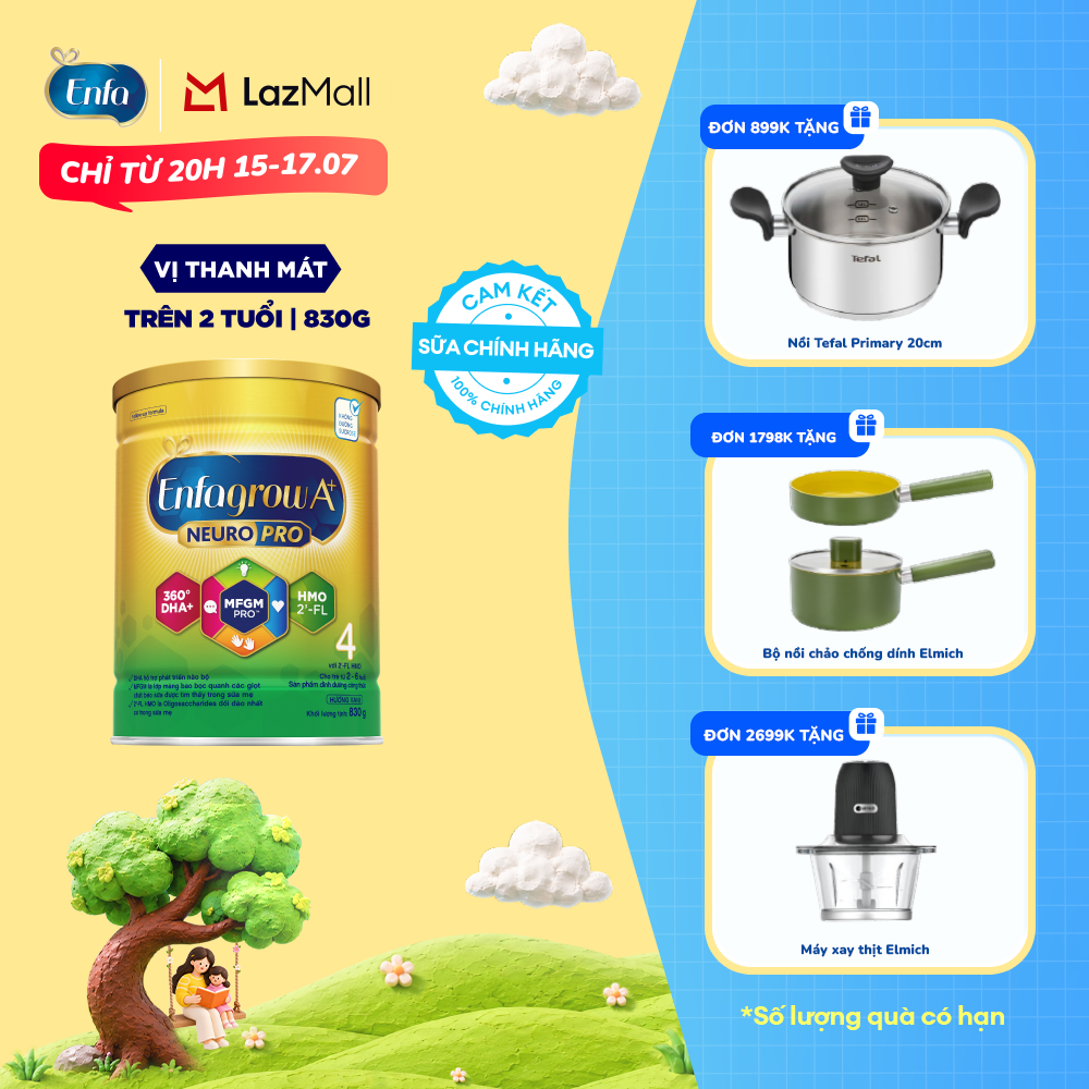 [CHỈ TỪ 15-17/07 MUA LÀ CÓ QUÀ] Sữa Bột Enfagrow A+ Neuropro 4 830g với DHA giúp phát triển não bộ cho Trẻ Từ 2 – 6 Tuổi