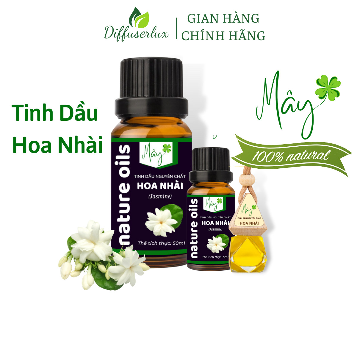 Tinh dầu thơm phòng Hoa Nhài thiên nhiên nguyên chất dung tích 10ml-50ml, có kiểm định, chính hãng Tinh Dầu Mây