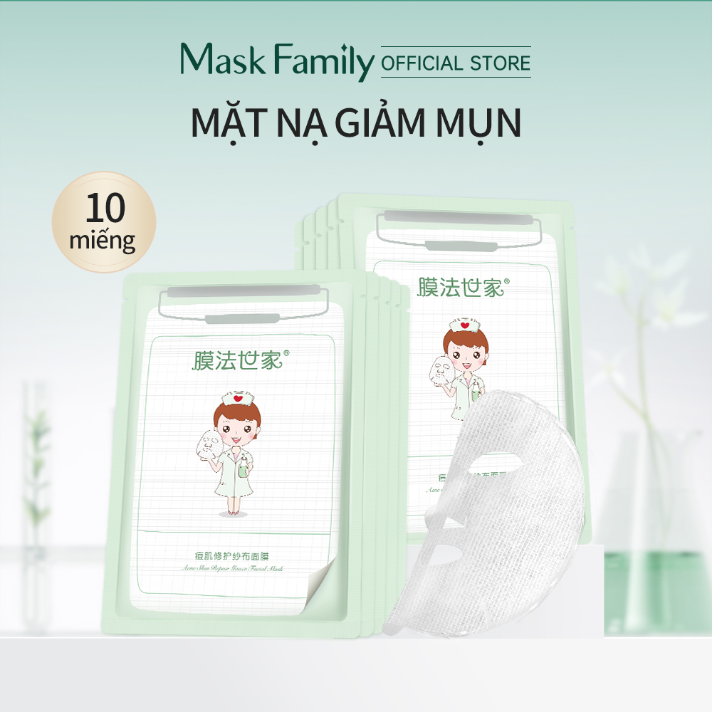 MASK FAMILY Mặt Nạ Dưỡng Trắng Phục Hồi Da Mụn, Nhẹ Nhàng, Sửa Chữa Và Giảm Mụn Trứng Cá Với Axit Salicylic 26Ml * 10 Miếng