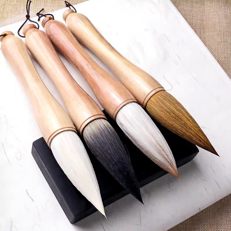 Bút viết thư pháp cỡ đại cán gỗ , lông đen