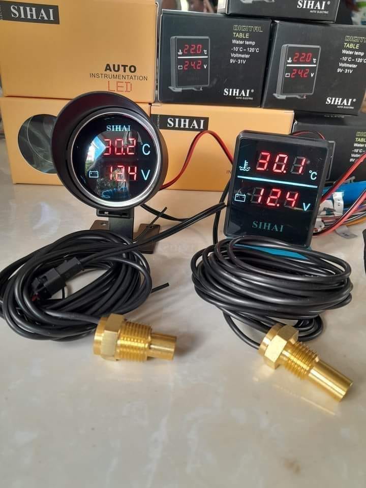 Đồng hồ báo nhiệt độ nước và báo điện bình acquy SIHAI cao cấp loại vuông, tròn Ren 17