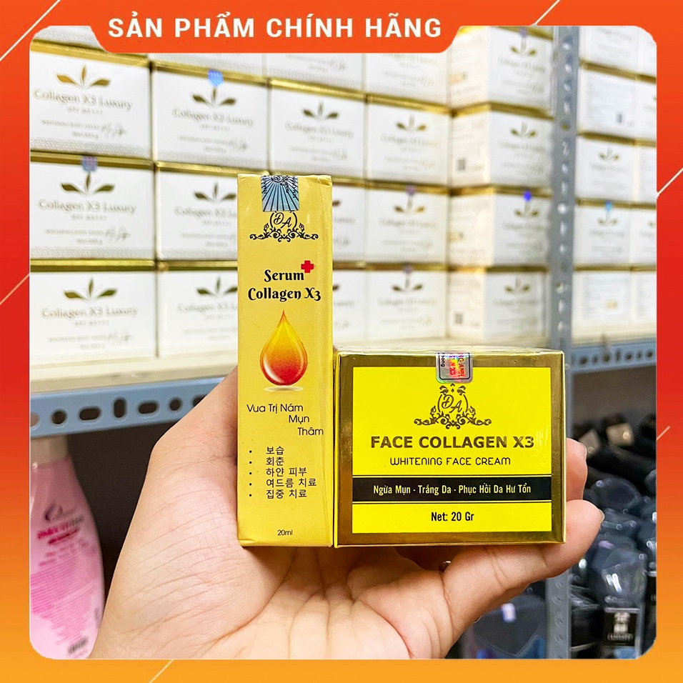 Combo kem face x3 và 1 lọ serum dưỡng da collagen x3
