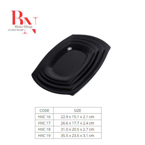 Dĩa Nhựa Oval Đen Bóng Nhiều Size