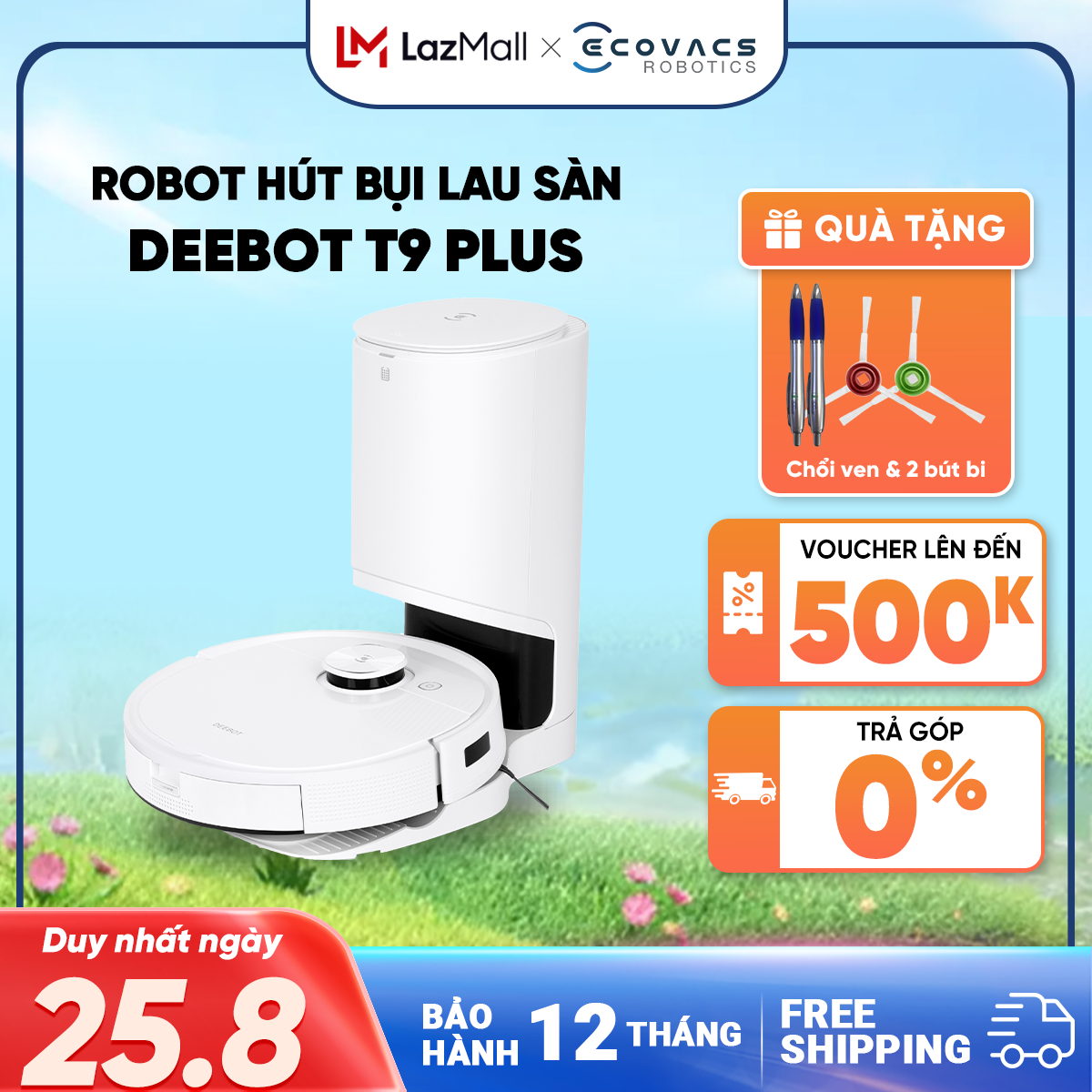 [Trả góp 0%][NEW] ROBOT hút bụi lau nhà ECOVACS DEEBOT T9 Plus _  Lực hút Max 3000Pa _ Bản Quốc tế _ Hàng Chính Hãng