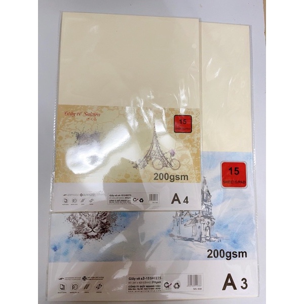 Tập Giấy Vẽ Màu Nước/ Vẽ Chì Hình Hoạ A3/A4 Cỡ Tiêu Chuẩn Sakura 200Gms (Tập 15 Tờ)