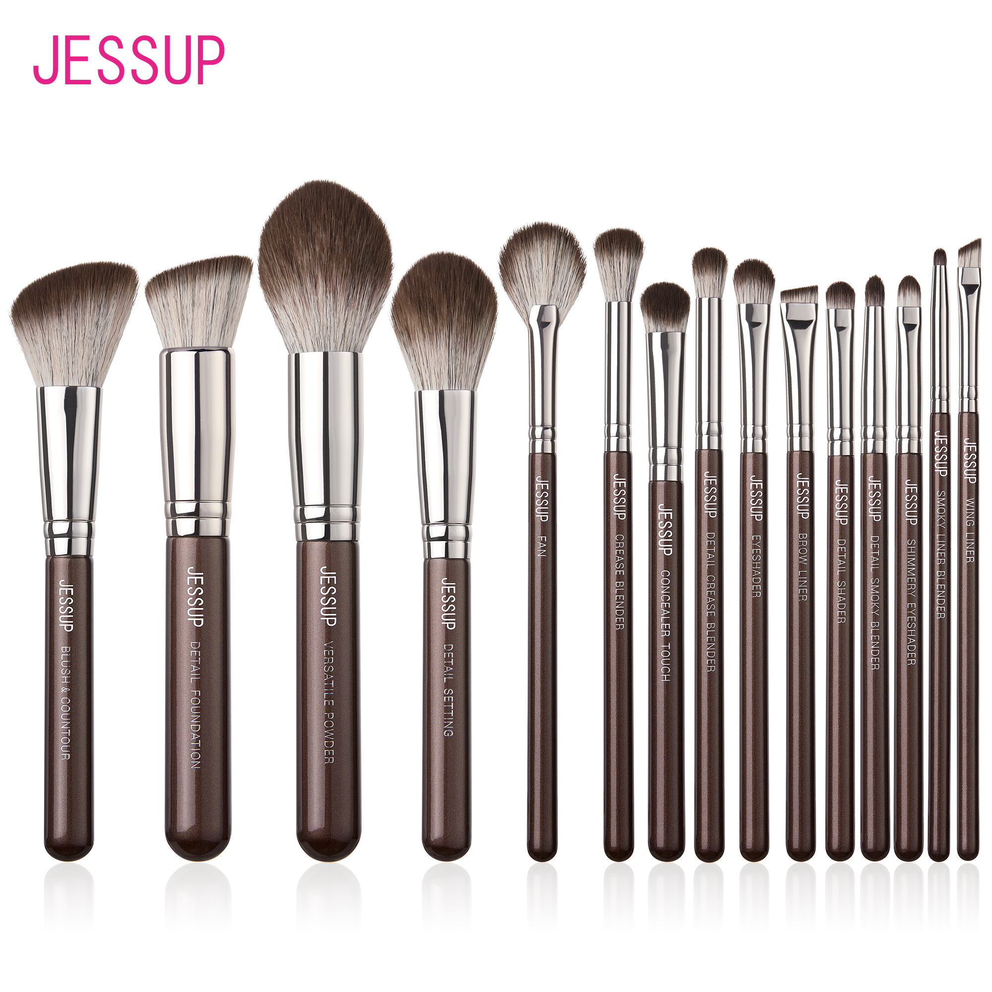 Jessup Trang Điểm Bộ 15 Chiếc Nâu Cọ Trang Điểm Vegan Nền Máy Xay Sinh Tố Phấn Che Khuyết Điểm Phấn Mắt Cao Cấp Bàn Chải, T498
