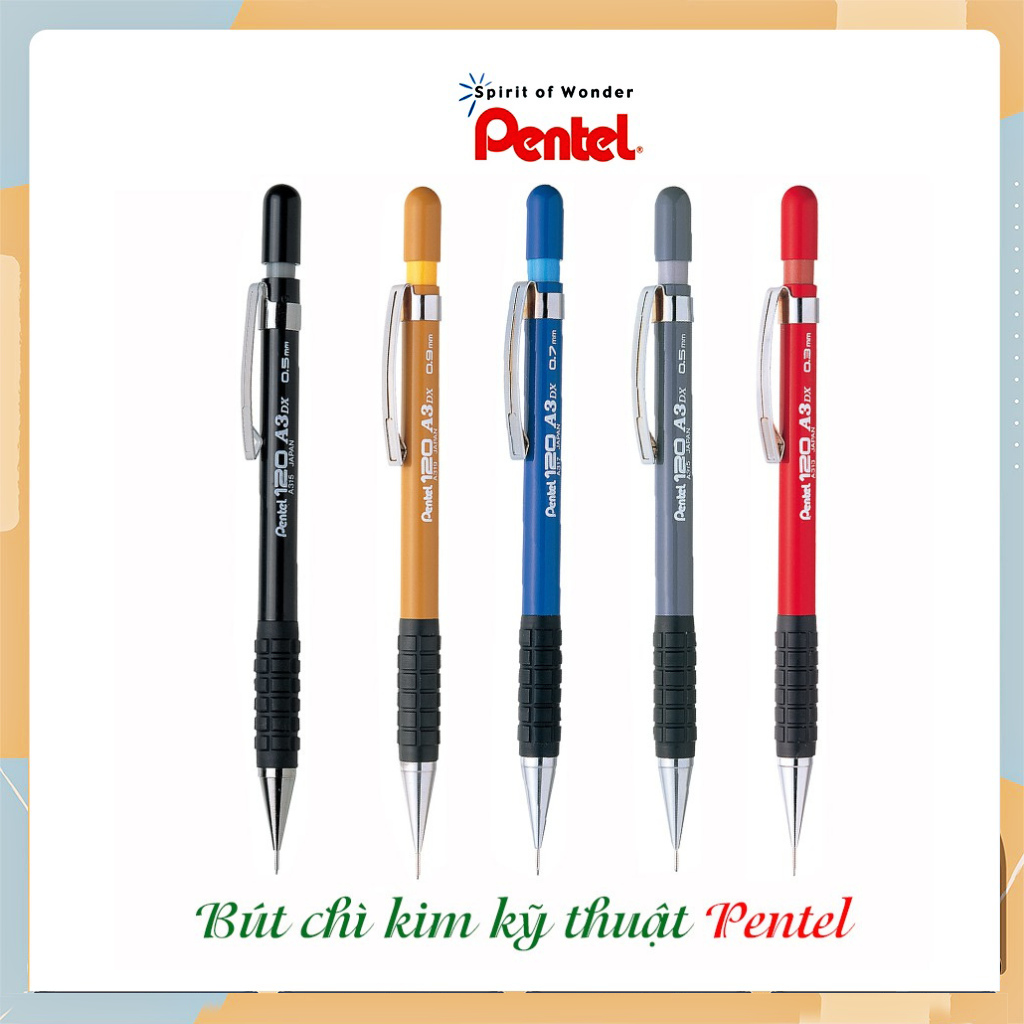 Bút chì kim kỹ thuật pentel 120 a3 | ngòi bút bằng thép chắc chắn | hạn chế gãy ngòi | mechanical pencil | 4 cỡ ngòi | pentel a313 a315 a317 a319
