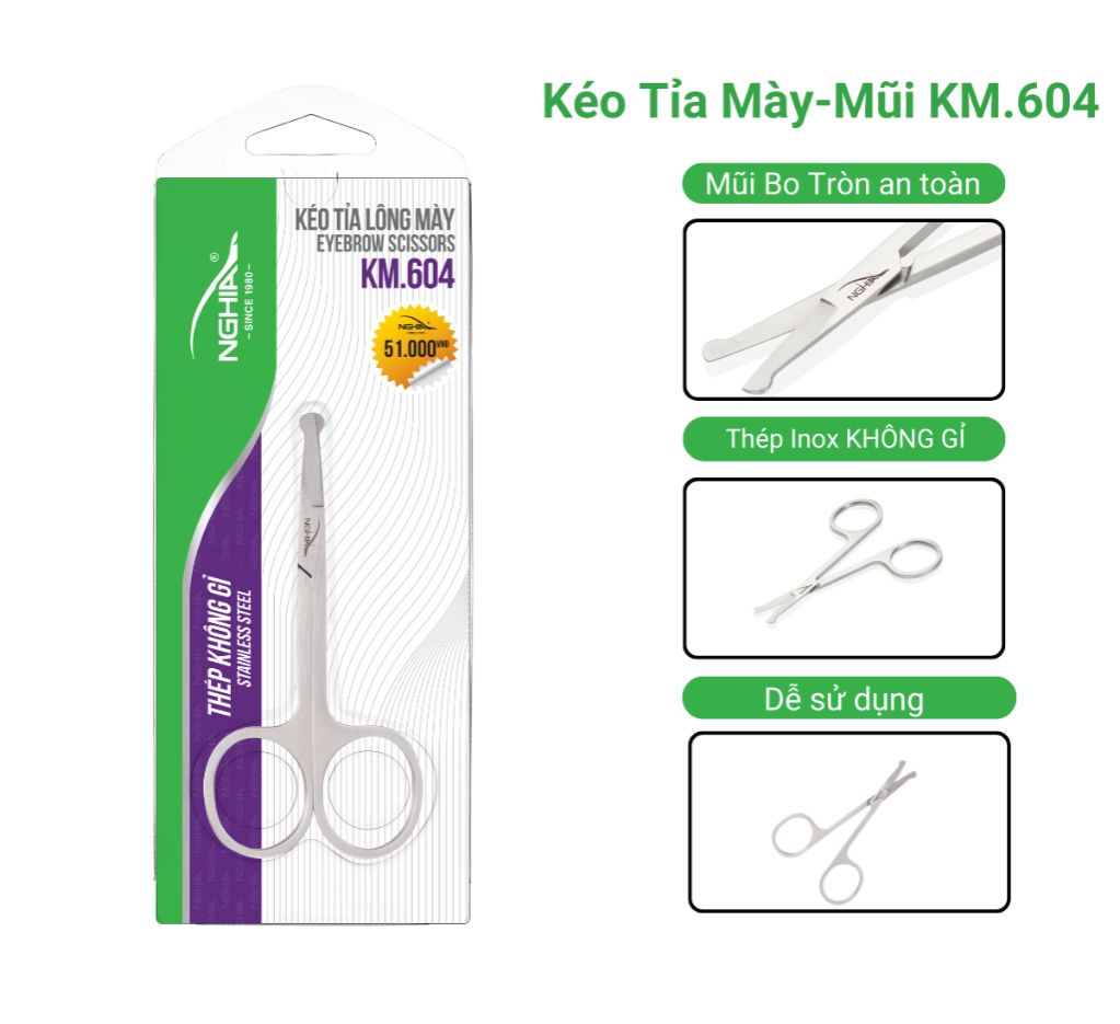 Kéo Cắt Tỉa Lông Mũi Đầu Tròn Thép Không Gỉ KỀM NGHĨA KM.604