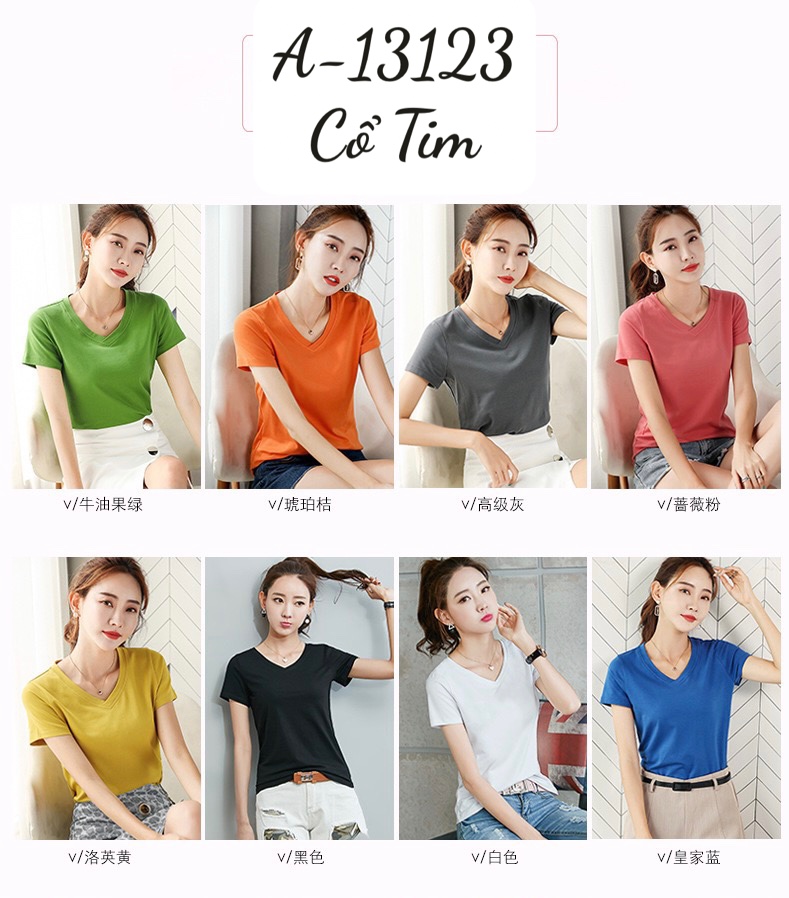 13123 Áo BIG SIZE cổ tim trơn hàng Quảng Châu vải cotton xịn mịn đẹp Linhstyle