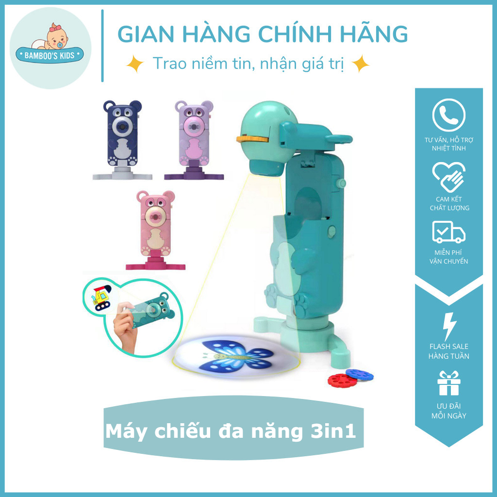 Máy chiếu hình đa năng - cho bé tập vẽ chụp ảnh kể chuyện, đèn pin chiếu hình 3 trong 1 - bamboo's kids
