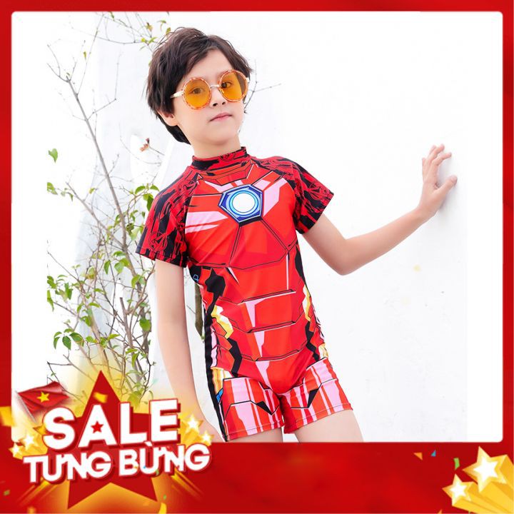 Đồ bơi bé trai liền thân, bộ bơi bé trai,bộ bơi cho bé từ size đại 12 tuổi - bbsđbbtironmando đỏ
