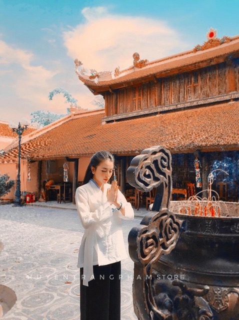 Đồ lam đi chùa cao cấp thêu cá thắt nơ eo