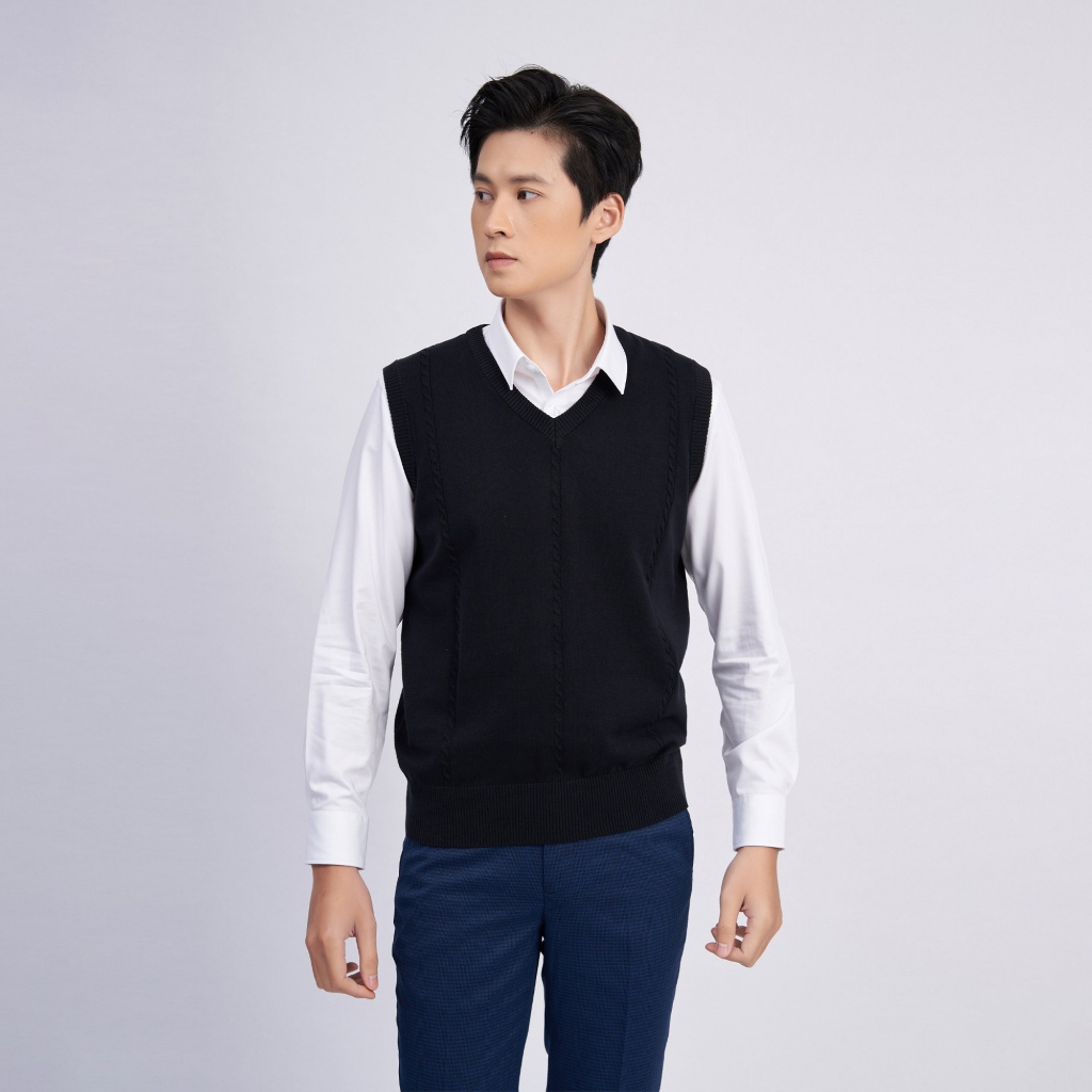 Áo len gile nam cotton cao cấp vulcano 2006c màu đen