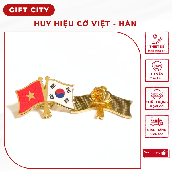 Huy hiệu cài áo lá cờ Việt Nam – Hàn Quốc
