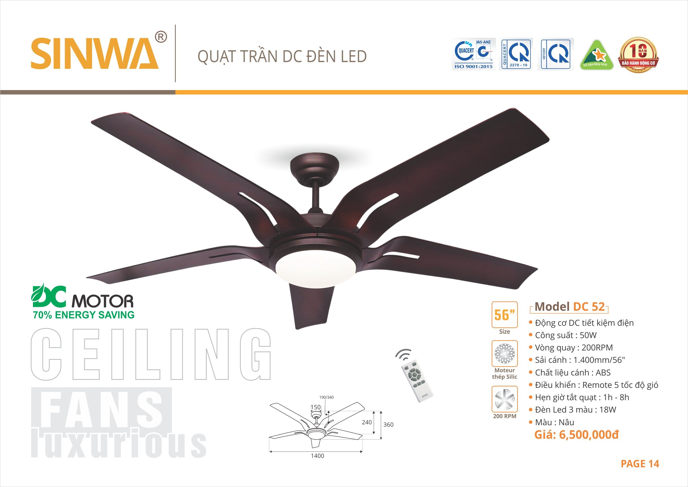 QUẠT TRẦN DC TIẾT KIỆM ĐIỆN - QUẠT TRẦN CÓ ĐÈN - QUẠT TRẦN SINWA - QUẠT TRẦN 5 CÁNH - QUẠT TRẦN CÁNH ABS - QUẠT TRẦN TRANG TRÍ - QUẠT TRẦN TRANG TRÍ KHÁCH SẠN - QUẠT TRẦN TRANG TRÍ RESORT - QUẠT TRẦN TRANG TRÍ NHÀ Ở -QUẠT TRẦN